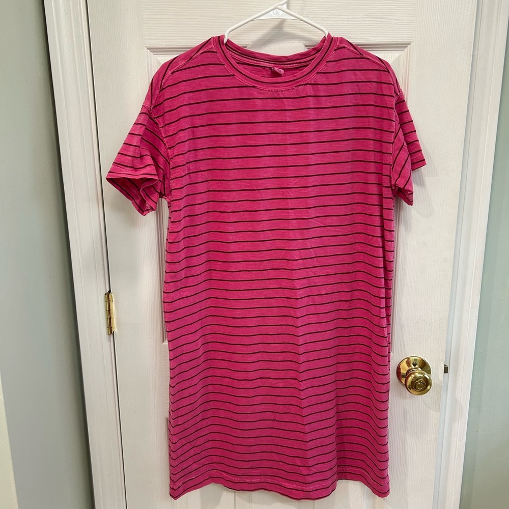 Old Navy Pink and Black Striped Tee Dress